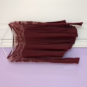 Free People Lace Mesh Burgundy Long Sleeve Tunic
